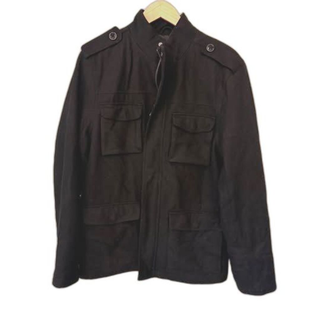 J. Ferrar wool blend military black jacket coat